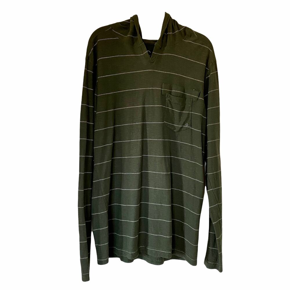 Modern Culture Lightweight Long Sleeve Hoodie Green White Stripes Size Large